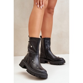 Bottines en cuir écologique pour femmes avec fermeture éclair avec détails décoratifs, noir Reritha le noir 2