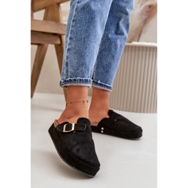 Sabots plateforme pour femme avec boucle dorée, noir Terilaina 2