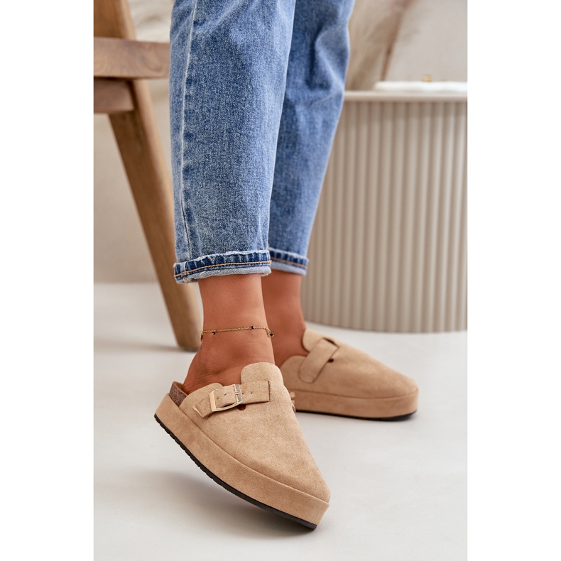 Sabots à Plateforme pour Femme avec Boucle Dorée, Beige Foncé Terilaina 2