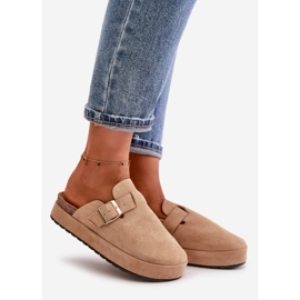 Sabots à Plateforme pour Femme avec Boucle Dorée, Beige Foncé Terilaina 1