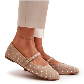 Ballerines beiges en daim écologique décorées avec ceinture Tirilissa 9