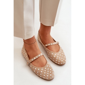Ballerines beiges en daim écologique décorées avec ceinture Tirilissa 6