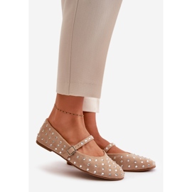 Ballerines beiges en daim écologique décorées avec ceinture Tirilissa 1