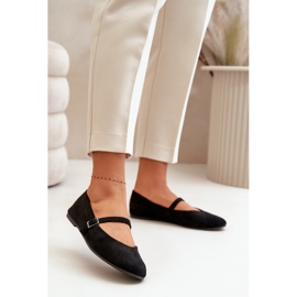 Ballerines plates noires en daim écologique avec sangle Tirilina le noir 2