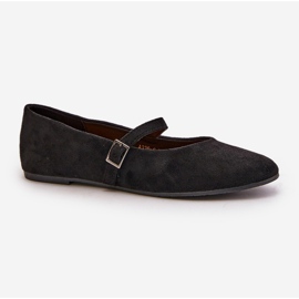 Ballerines plates noires en daim écologique avec sangle Tirilina le noir 4