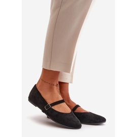 Ballerines plates noires en daim écologique avec sangle Tirilina le noir 1