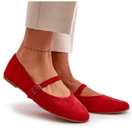 Ballerines plates rouges en daim écologique avec sangle Tirilina 10