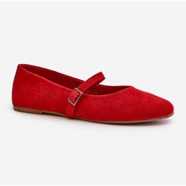 Ballerines plates rouges en daim écologique avec sangle Tirilina 4