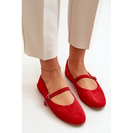 Ballerines plates rouges en daim écologique avec sangle Tirilina 6
