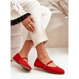 Ballerines plates rouges en daim écologique avec sangle Tirilina 8