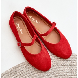 Ballerines plates rouges en daim écologique avec sangle Tirilina 9
