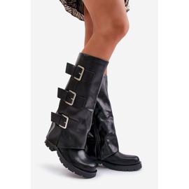 Bottines isolées à tige retroussée et boucles, Noir Cialetta 1