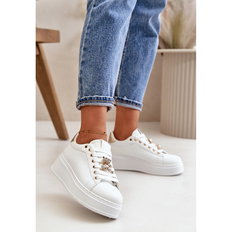 Baskets à plateforme avec ours en peluche pour femme, blanc Vailina 2