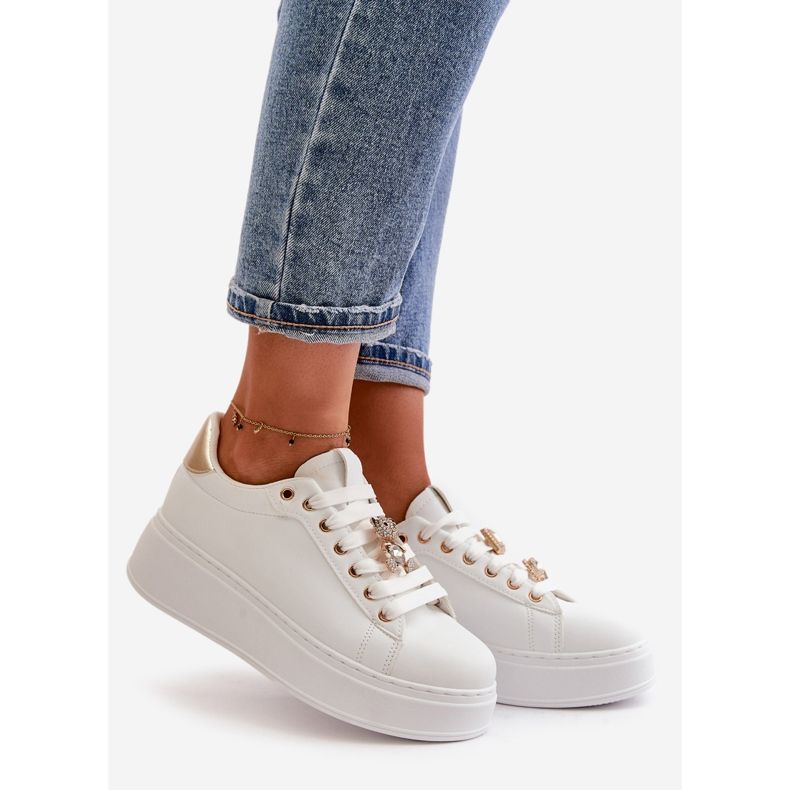 Baskets à plateforme avec ours en peluche pour femme, blanc Vailina 1