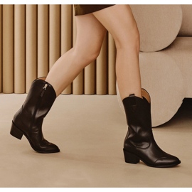 Marco Shoes Bottes de cowboy en cuir véritable noir 1