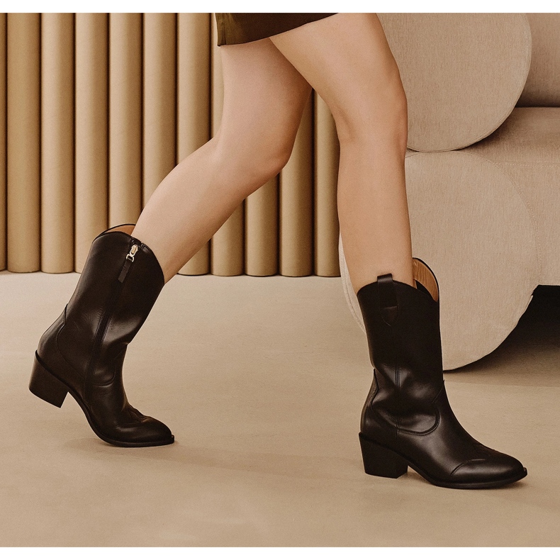 Marco Shoes Bottes de cowboy en cuir véritable noir 1