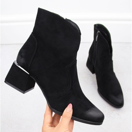 Bottines à talons hauts en daim pour femmes, noires, Potocki 12422 le noir 1
