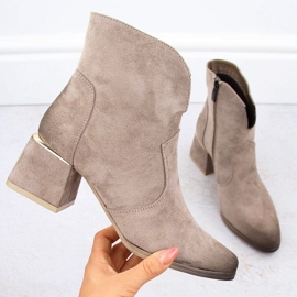 Bottines à talon haut en daim pour femme, beige Potocki 12422 1