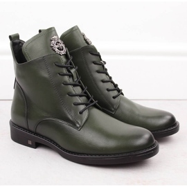 Bottines à lacets et fermeture éclair pour femme, vertes Potocki SZ12179 1