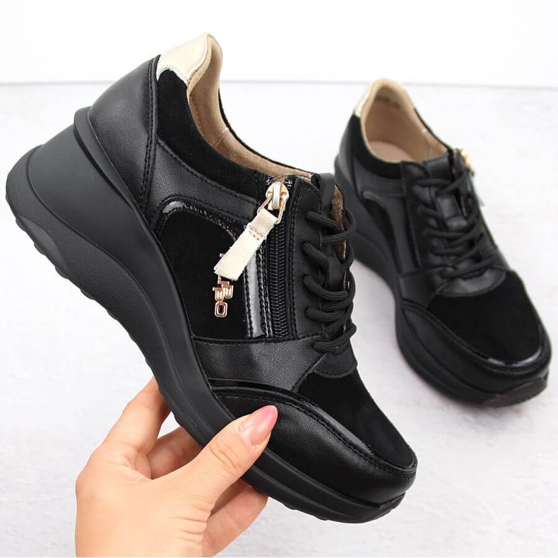 Chaussures compensées femme en cuir noir Filippo DP6434 le noir 1