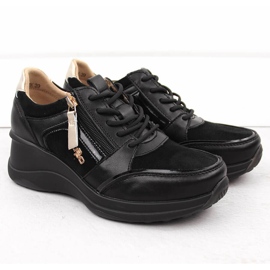 Chaussures compensées femme en cuir noir Filippo DP6434 le noir 2