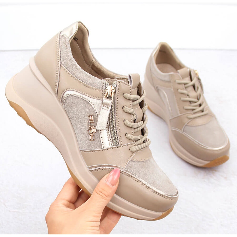 Chaussures compensées femme en cuir beige Filippo DP6434 1 Chaussures compensées femme en cuir beige Filippo DP6434 1