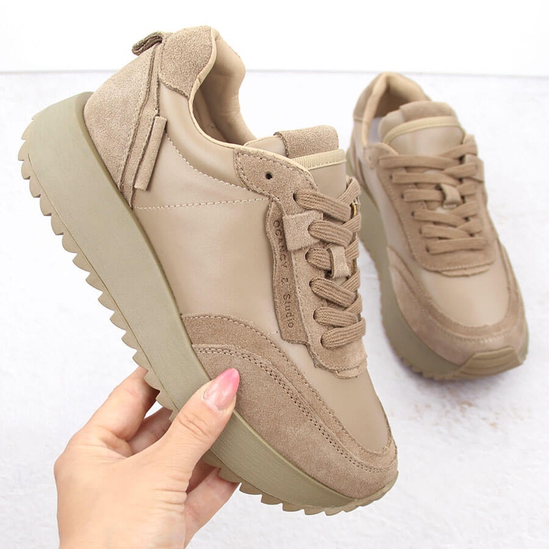 Chaussures de sport en cuir pour femmes, beiges, Artiker 55C0022 1