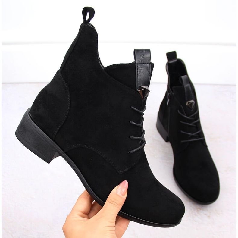 M. DASZYŃSKI Bottes à lacets et fermeture éclair pour femmes isolées noir M.Daszyński SA198-24 le noir 1