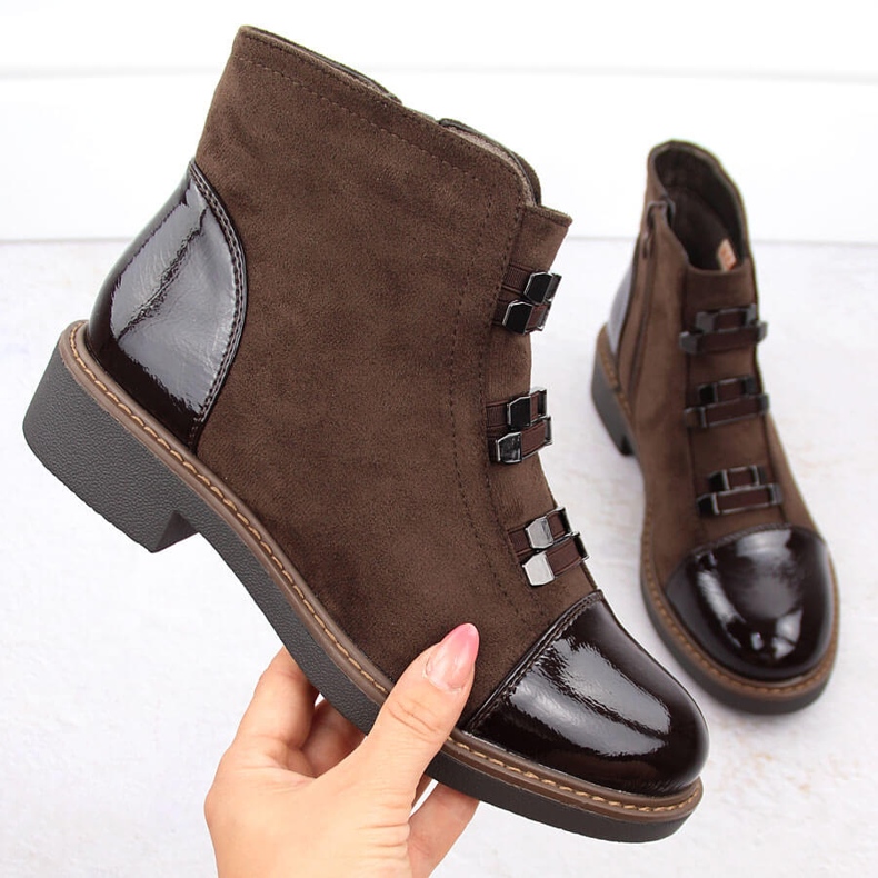 M. DASZYŃSKI Bottes marron isolées en daim pour femmes M.Daszyński SA252-4 brun 1