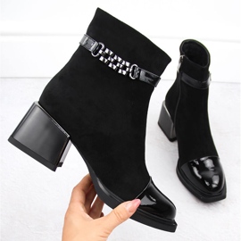 Bottines pour femmes à talon décoratif noir D&amp;A S.Barski Premium Collection MR880-018 le noir 1