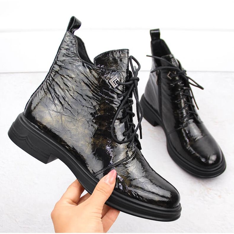 Bottines en cuir verni D&amp;A S.Barski Premium Collection LZ42-042 noir 1