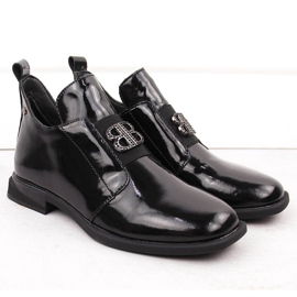 Bottines pour femme en cuir verni avec décoration, noir Filippo DBT4763 2