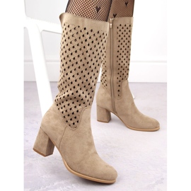 M. DASZYŃSKI Bottines ajourées en daim pour femmes, beige M.Daszyński SA156-10B 3
