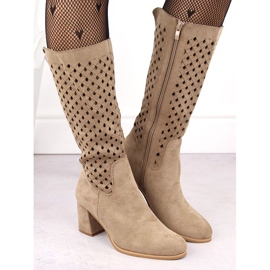 M. DASZYŃSKI Bottines ajourées en daim pour femmes, beige M.Daszyński SA156-10B 4