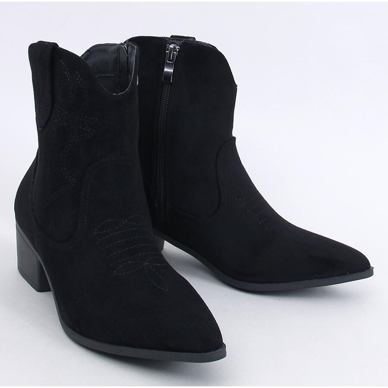 Poirot Bottines cowboy femme en daim noir le noir 1
