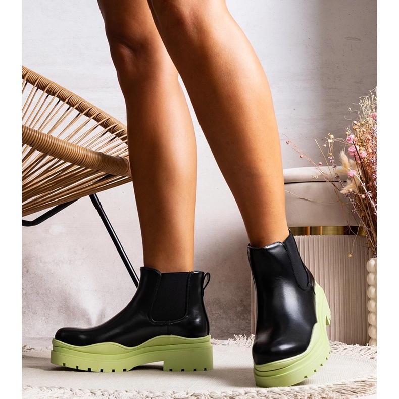 Bottines noires sur plateforme verte Gaffney le noir 1