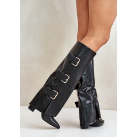 Bottines femme isolées à talon, tige retroussée et boucles, Noir Pyregonia le noir 12