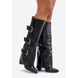 Bottines femme isolées à talon, tige retroussée et boucles, Noir Pyregonia 1