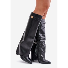 Bottes en cuir écologique pour femmes avec talon supérieur retroussé, noir Avamora 1