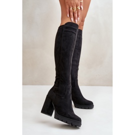 Bottes isolées à talons hauts pour femmes Eco Daim Noir Tirisha 2