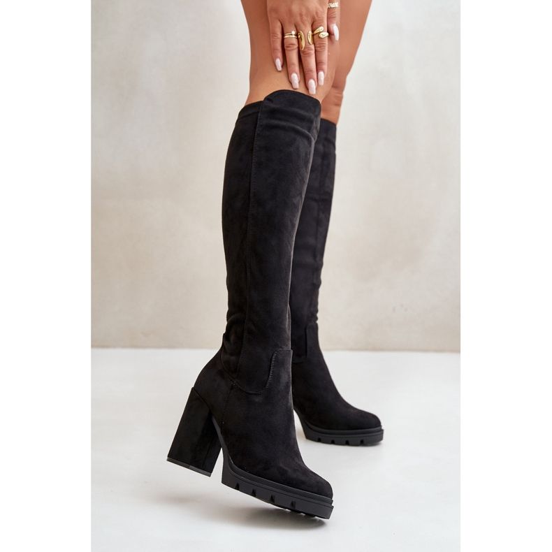 Bottes isolées à talons hauts pour femmes Eco Daim Noir Tirisha 2