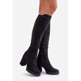 Bottes isolées à talons hauts pour femmes Eco Daim Noir Tirisha 1