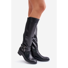 Cuissardes plates avec boucles pour femme, noir Lotina 1