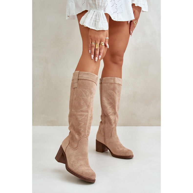 Cuissardes à talons hauts pour femme, beige Erisorae 2