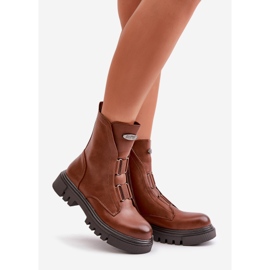 Bottes de travail isolées pour femmes avec fermeture éclair, cuir écologique, marron Mailyra brun 1