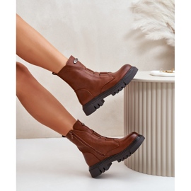 Bottes de travail isolées pour femmes avec fermeture éclair, cuir écologique, marron Mailyra brun 2