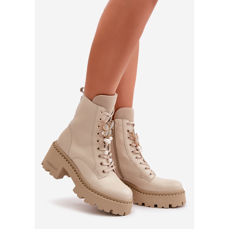 Bottines de travail en cuir pour femmes avec papillon, beige CheBello 4590 1