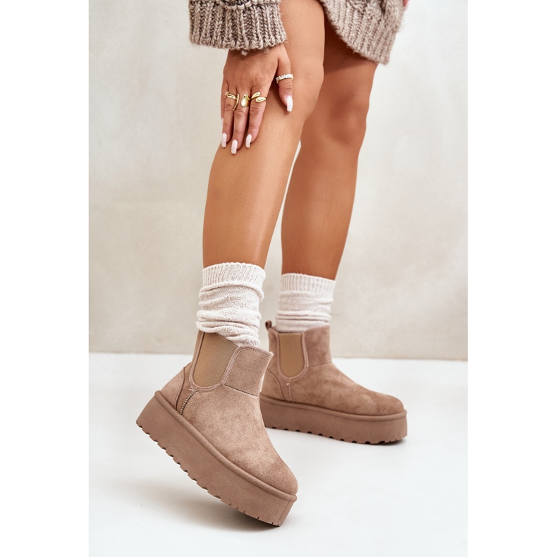 Bottes de neige à plateforme et empiècements élastiques pour femme, beige foncé Rialine 2 Bottes de neige à plateforme et empiècements élastiques pour femme, beige foncé Rialine 2