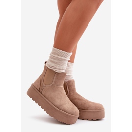Bottes de neige à plateforme et empiècements élastiques pour femme, beige foncé Rialine 1 Bottes de neige à plateforme et empiècements élastiques pour femme, beige foncé Rialine 1