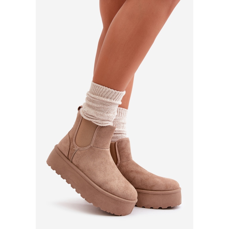 Bottes de neige à plateforme et empiècements élastiques pour femme, beige foncé Rialine 1 Bottes de neige à plateforme et empiècements élastiques pour femme, beige foncé Rialine 1